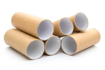 empty toilet rolls on white