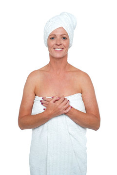 Sexy Middle Aged Spa Woman In White Towel