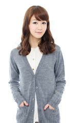 Obraz premium Beautiful asian woman relaxing on white background