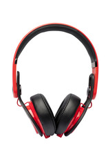 Red headphones on the white background