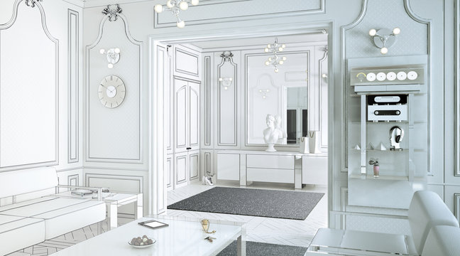 Klassical Salon in neutral white (drawing)