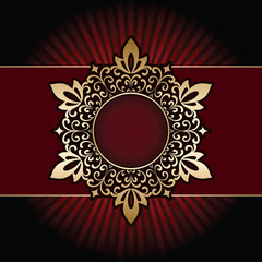 Ornamental gold frame on red background