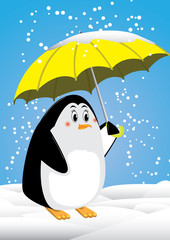 Penguin and ubrella snowing in antartica