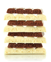 Dark and white chocolate isolated on white