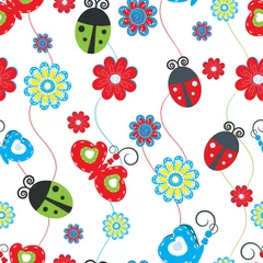 Acrylic prints Ladybugs Ladybirds and butterflies seamless pattern