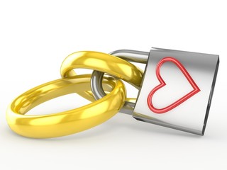 Wedding rings and lock. Forever love concept
