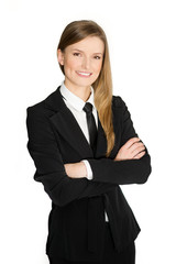 Portrait of successful middle aged female executive with arms