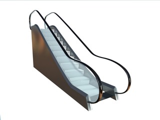 Moving escalator stairs isolated on white