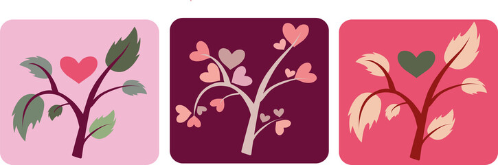 Obraz na płótnie Canvas Valentine's Day: trees with leaves and hearts