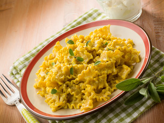 pasta with saffron yogurt ricotta and sage