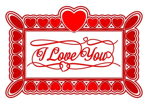 Illustration of a red Heart Frame with greetings "I Love You".