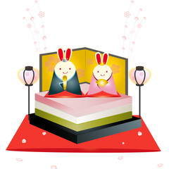 桃の節句　ひな祭り　うさぎ　背景なし