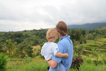 Family in rice fields