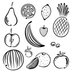 Obst, Früchte, Gesundheit, Vitamine, vector set