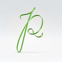 Fototapeta na wymiar Thin green satin ribbon typeface