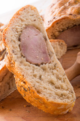 pork fillet in the bread brown