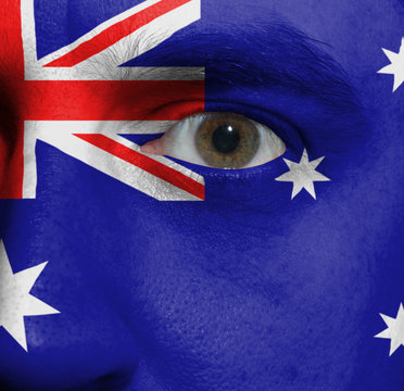 face with the Australian flag painted on it