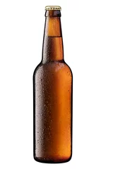 Vlies Fototapete Bier braune Flasche Bier auf Weiß + Beschneidungspfad