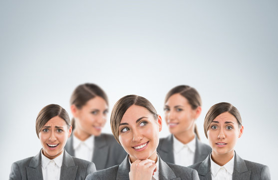 Group of business women clones with different emotions