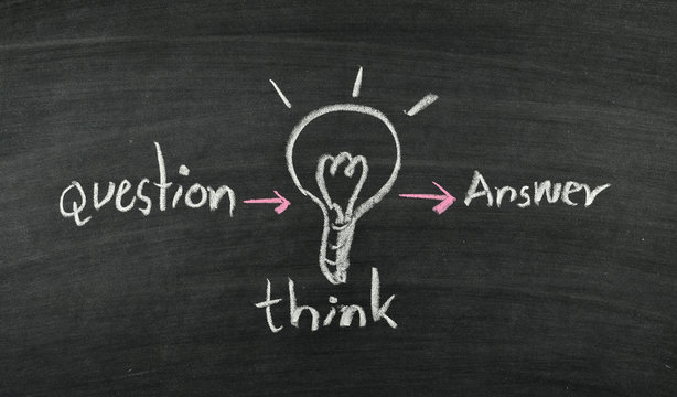 question,think,answer and lightbulb