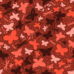 Colorful tropic red butterflies seamless pattern, vector