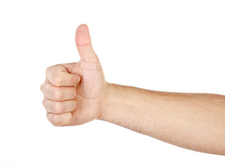 Male hand showing thumbs up sign isolated
