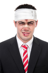 Funny man with wounds on head