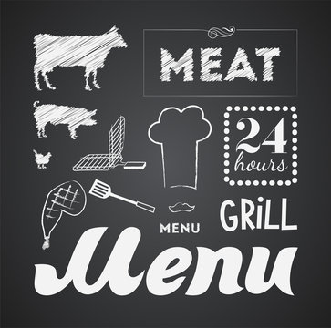 Illustration of a vintage graphic element for menu on blackboard