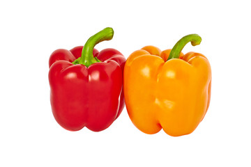 Orange and red pepper isolated on white background