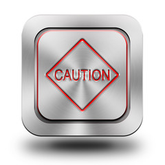 Caution mark aluminum glossy icon, button - obrazy, fototapety, plakaty