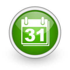 calendar green circle glossy web icon on white background