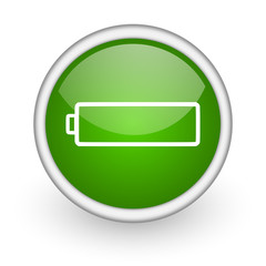 battery green circle glossy web icon on white background