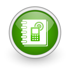 phonebook green circle glossy web icon on white background