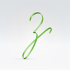 Thin green satin ribbon typeface