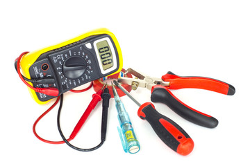 electrician tools on white background