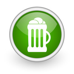 beer green circle glossy web icon on white background