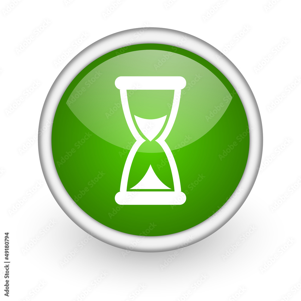 Poster time green circle glossy web icon on white background