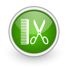 barber green circle glossy web icon on white background