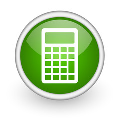 calculator green circle glossy web icon on white background