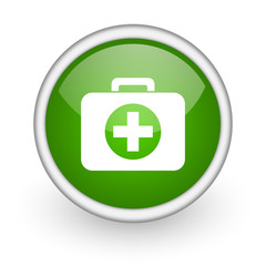 Obraz premium first aid kit green circle glossy web icon on white background