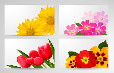 Set of banners with different colorful flower. Vector illustrati