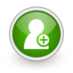 add contact green circle glossy web icon on white background