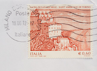 Italian mail stamp - abbey Sacra di San Michele