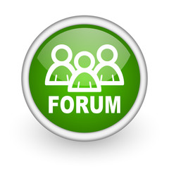 forum green circle glossy web icon on white background