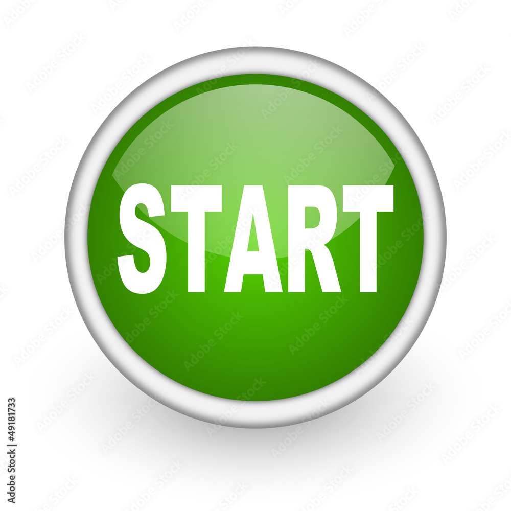 Poster start green circle glossy web icon on white background