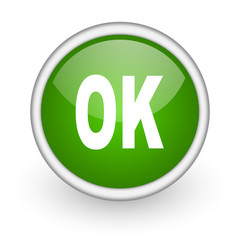 ok green circle glossy web icon on white background