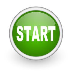 start green circle glossy web icon on white background