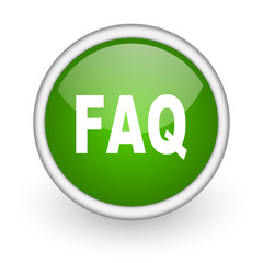 faq green circle glossy web icon on white background