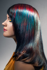 portrait of a beautiful girl with dyed hair - obrazy, fototapety, plakaty