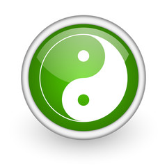 ying yang green circle glossy web icon on white background